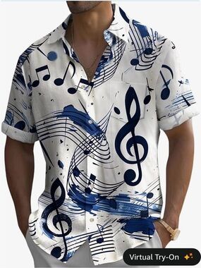 Music Shirts for Men Hawaiian Bowling  Print Short Sleeve Casual Button Down